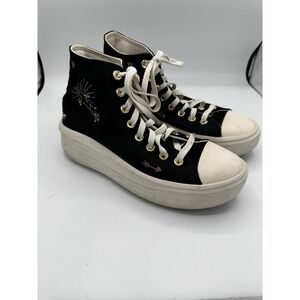 Converse all star move womens size 8 shoes black high top tiny tattoo sneakers